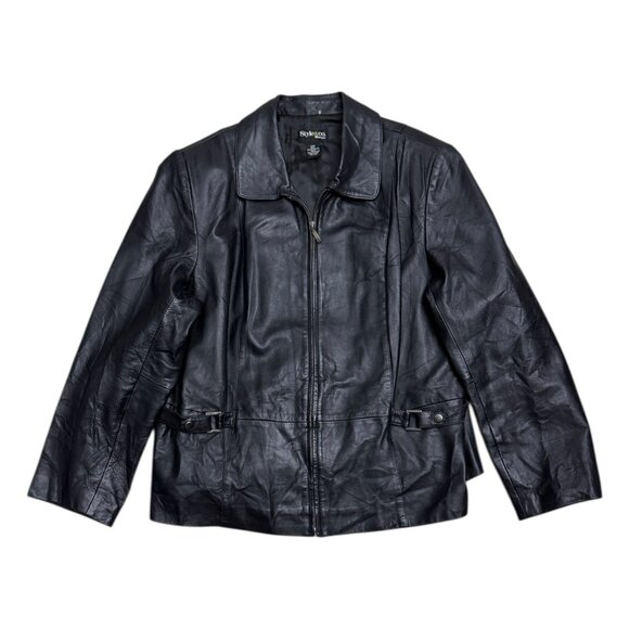 STYLE & CO LEATHER Vintage Casual Y2K Black Designer Jacket Womens 2XL - Picture 1 of 6